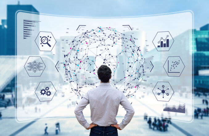 Big data analytics visualization technology scientist analyzing information structure screen machine learning ©NicoElNino AdobeStock_322230356
